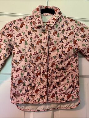 Girls' Pink Quilted Western Print Jacket - Kids Jackets & Coats